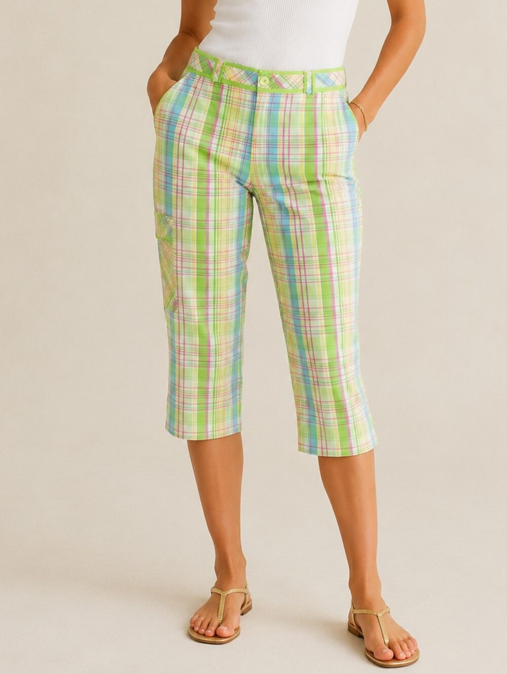 Lilly Pulitzer X Vintage Preppy Plaid Cargo Crop Capri Pant Vacation Resort Y2K